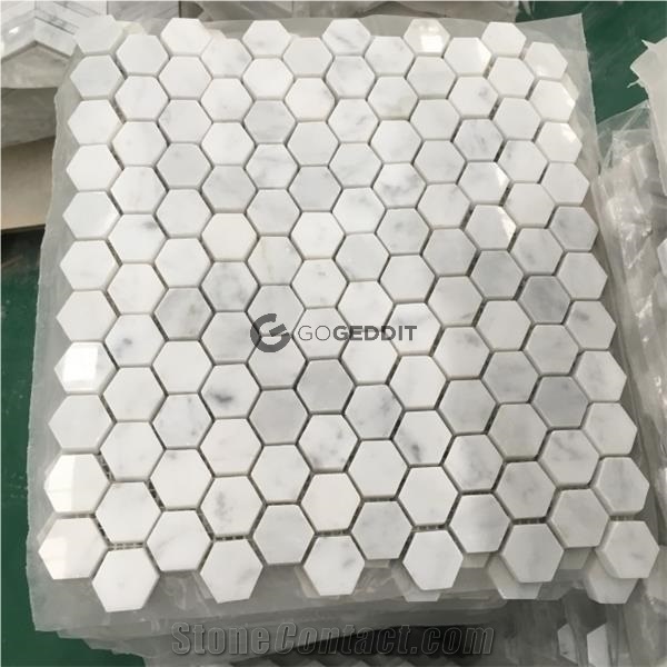 Bianco Carrara Marble 2" Hexagon Mosaic Tile Honed