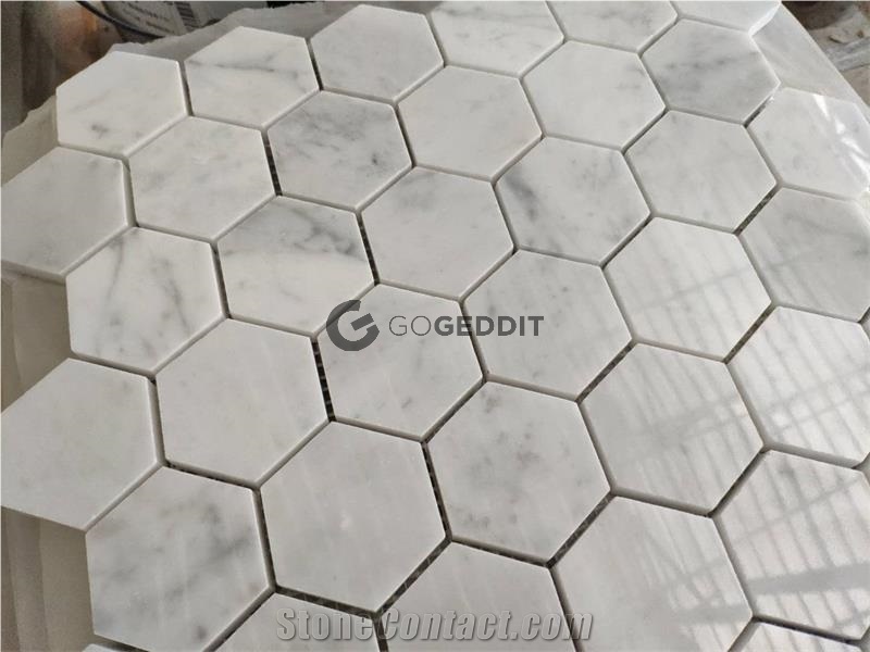 Bianco Carrara Marble 2" Hexagon Mosaic Tile Honed