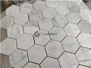 Bianco Carrara Marble 2" Hexagon Mosaic Tile Honed