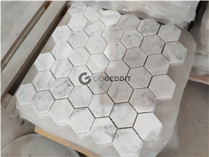 Bianco Carrara Polished 2" Hexagon Marble Mosaic