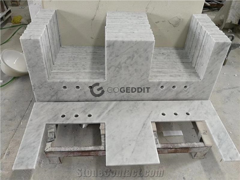 Bianco Carrara White Marble Double Sink Vanity Top