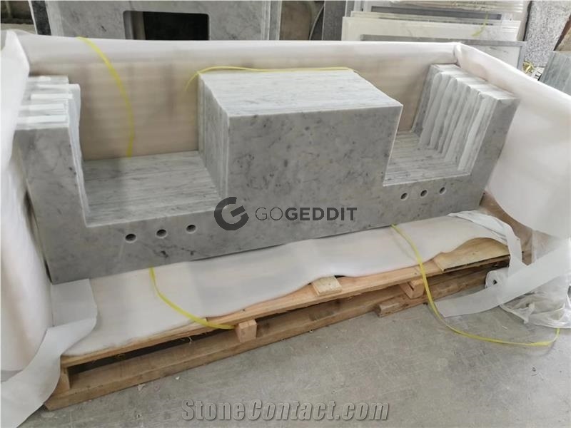 Bianco Carrara White Marble Double Sink Vanity Top