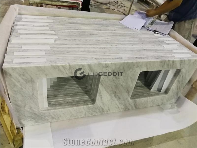 Bianco Carrara White Marble Double Sink Vanity Top