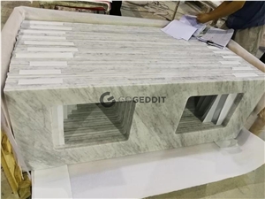 Bianco Carrara White Marble Double Sink Vanity Top