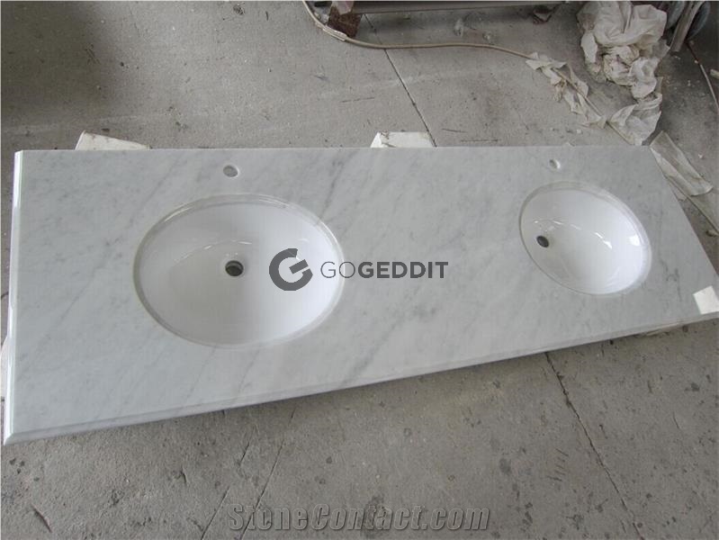 Bianco Carrara White Marble Double Sink Vanity Top