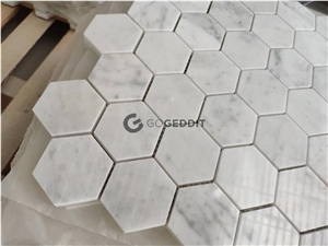Carrara Bianco Hexagon 5" Polished Marble Mosaic
