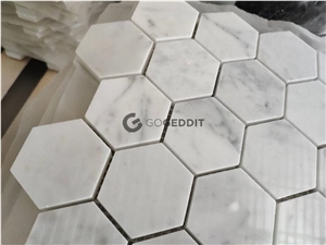 Carrara Bianco Hexagon 5" Polished Marble Mosaic