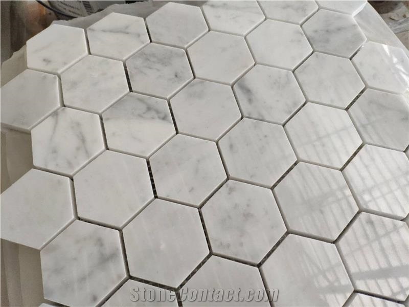 Carrara Bianco Hexagon Marble Floor Mosaic Tile