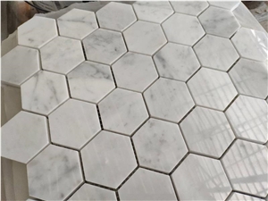 Carrara Bianco Hexagon Marble Floor Mosaic Tile Carrara Bianco Hexagon Marble Floor Mosaic Tile
