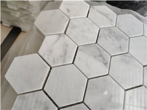 Carrara Bianco Hexagon Marble Floor Mosaic Tile