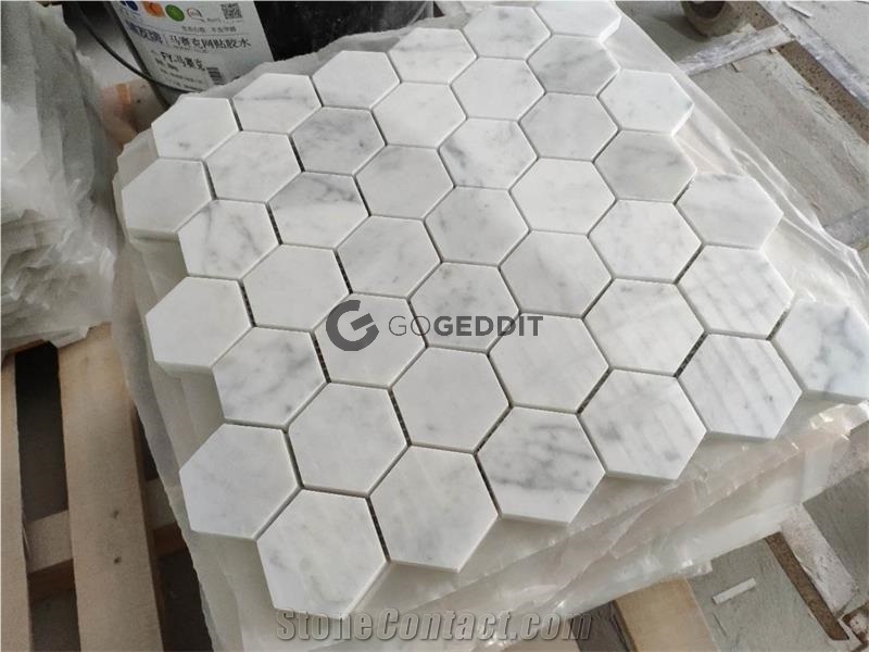 Carrara Bianco Hexagon Marble Floor Mosaic Tile