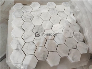 Carrara Bianco Hexagon Polished 1" Marble Mosaic