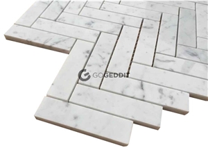 Carrara White Honed 1x4 Herringbone Marble Mosaic