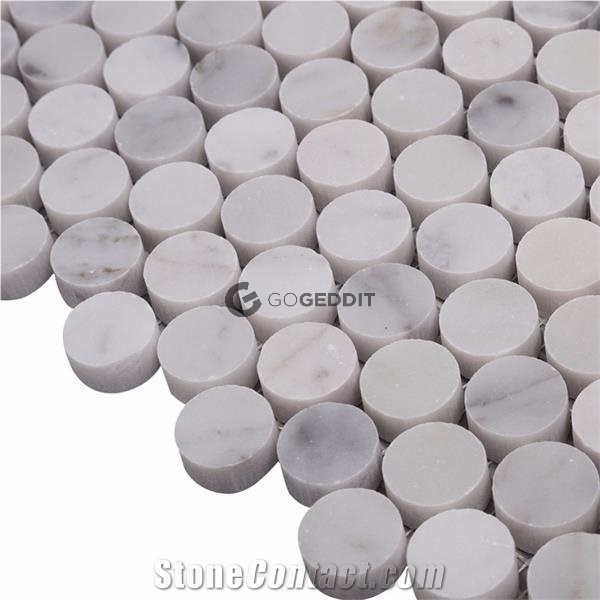 Carrara White Honed 3/4 Penny Round Marble Mosaic