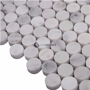 Carrara White Honed 3/4 Penny Round Marble Mosaic