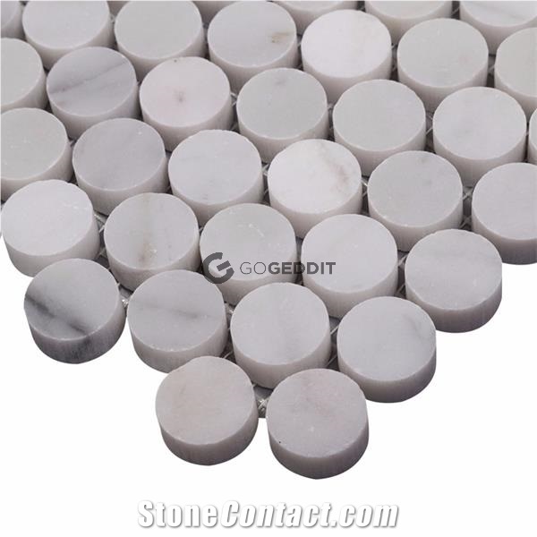 Carrara White Honed 3/4 Penny Round Marble Mosaic
