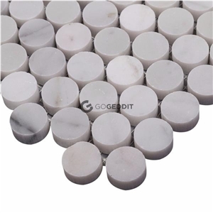 Carrara White Honed 3/4 Penny Round Marble Mosaic