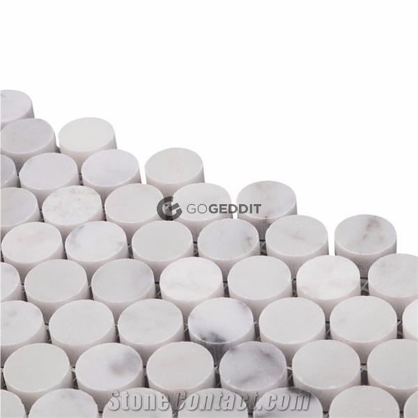 Carrara White Honed 3/4 Penny Round Marble Mosaic