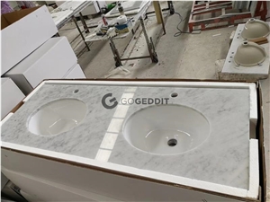 Carrara White Marble Double Sink Vanity Top