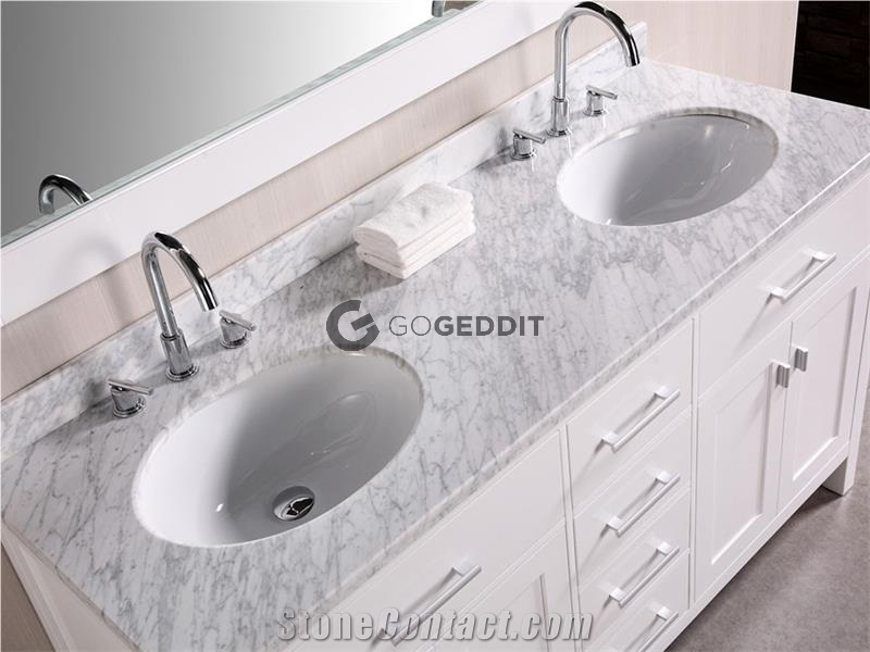 Carrara White Marble Double Sink Vanity Top