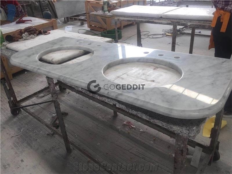Carrara White Marble Double Sink Vanity Top