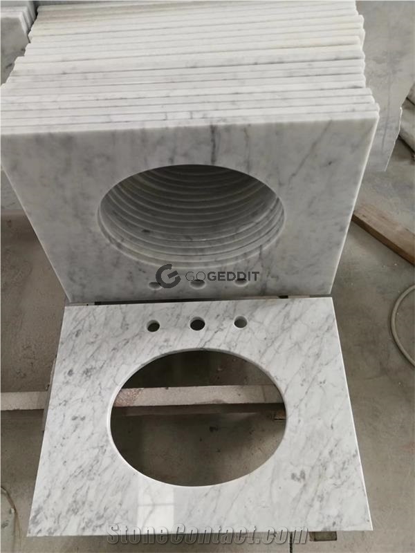 Carrara White Marble Single Sink Bath Top