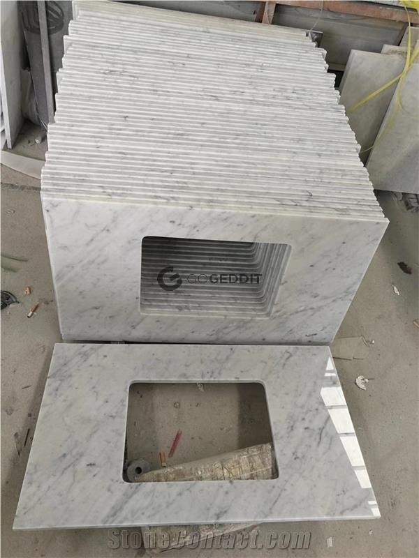Carrara White Marble Single Sink Bath Top