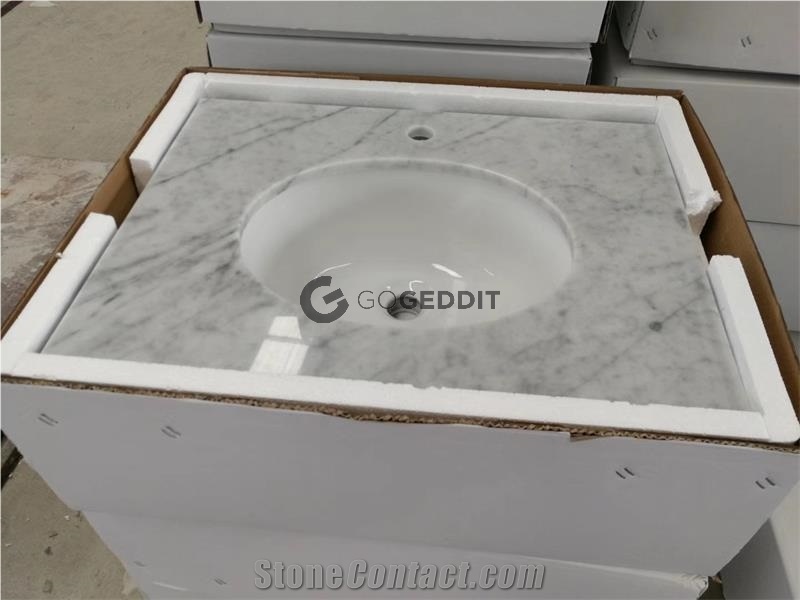 Carrara White Marble Single Sink Bath Top