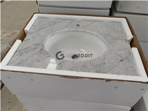 Carrara White Marble Single Sink Bath Top