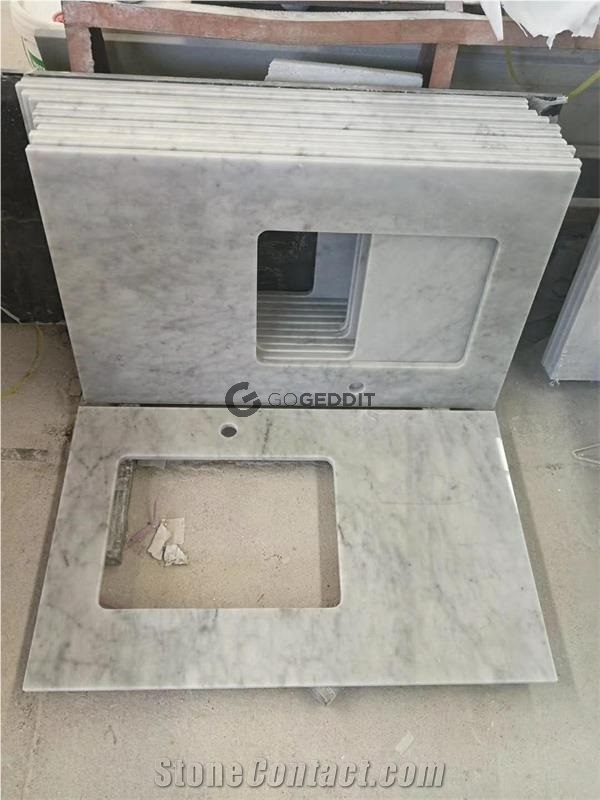 Carrara White Marble Single Sink Bath Top