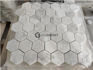 Carrara White Polished 3" Hexagon Marble Mosaic