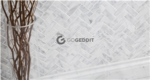 Carrara White Polished Herringbone Marble Mosaic