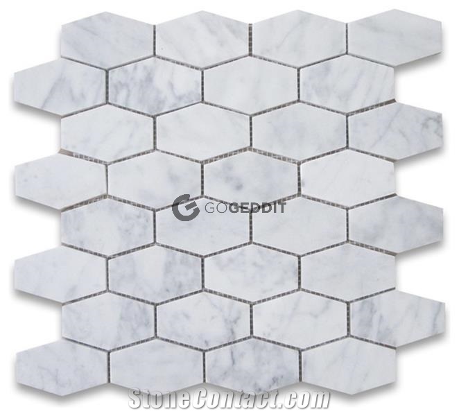 Carrara White Polished Long Hexagon Marble Mosaic