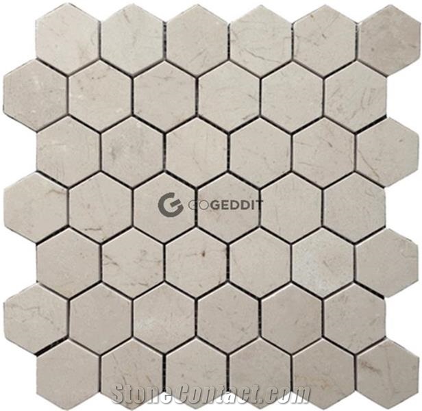 Crema Marfil 2 Hexagon Marble Mosaic Polished