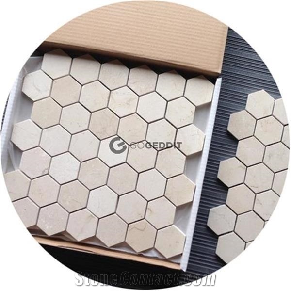 Crema Marfil 2 Hexagon Marble Mosaic Polished