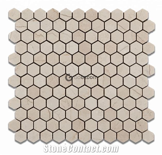 Crema Marfil Marble 1" Hexagon Mosaic Tile Honed