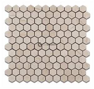 Crema Marfil Marble 1" Hexagon Mosaic Tile Honed