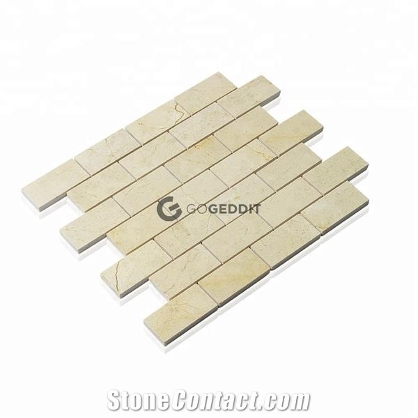 Crema Marfil Stacked Brick 1x2" Marble Mosaic Tile