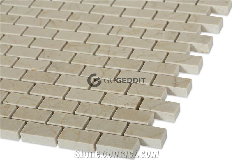 Crema Marfil Stacked Brick 1x2" Marble Mosaic Tile