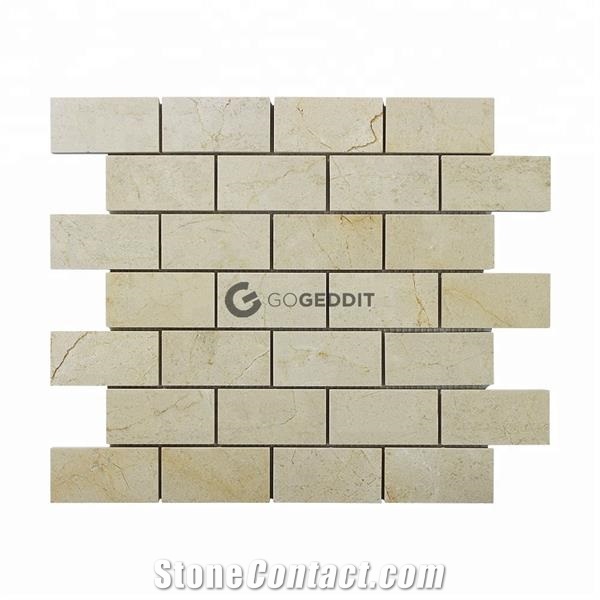 Crema Marfil Stacked Brick 1x2" Marble Mosaic Tile