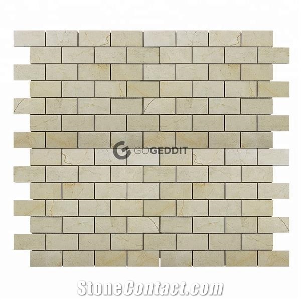 Crema Marfil Stacked Brick 1x2" Marble Mosaic Tile