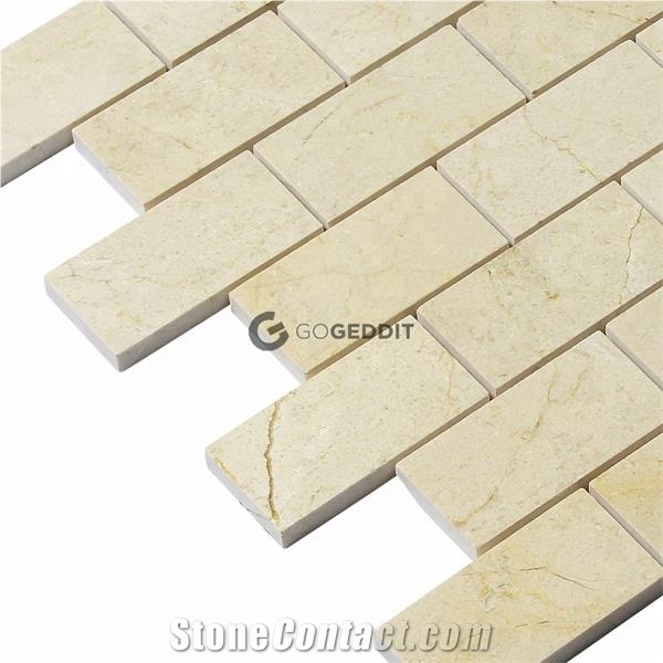Crema Marfil Stacked Brick Wall Marble Mosaic