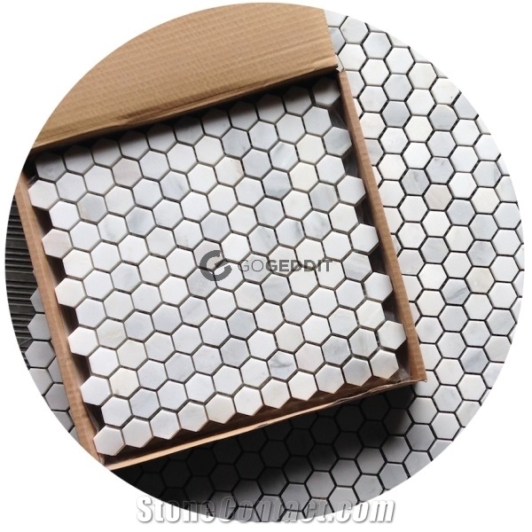 White Carrara Marble Hexagon Mosaic Tile Honed