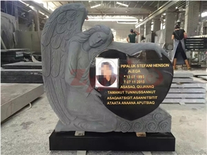 Absolute Black Granite Angel Heart Headstone