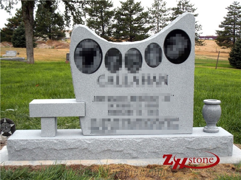 Bench Beside U Shipe Grey Granite Tombstone