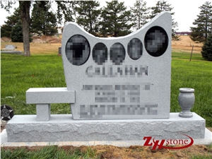 Bench Beside U Shipe Grey Granite Tombstone