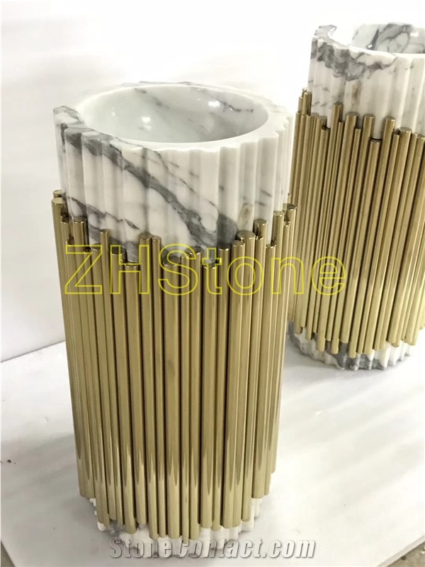 Bianco Calacatta Marble Basin& Metal Surrounded