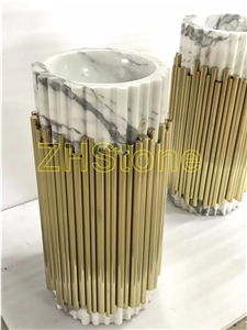 Bianco Calacatta Marble Basin& Metal Surrounded Bianco Calacatta Marble Basin& Metal Surrounded