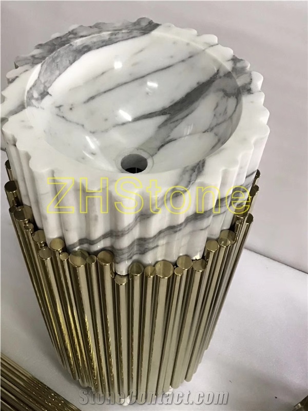 Bianco Calacatta Marble Basin& Metal Surrounded