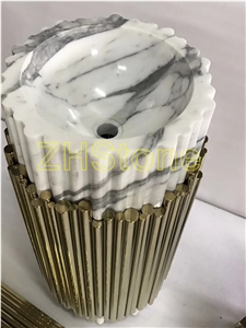 Bianco Calacatta Marble Basin& Metal Surrounded